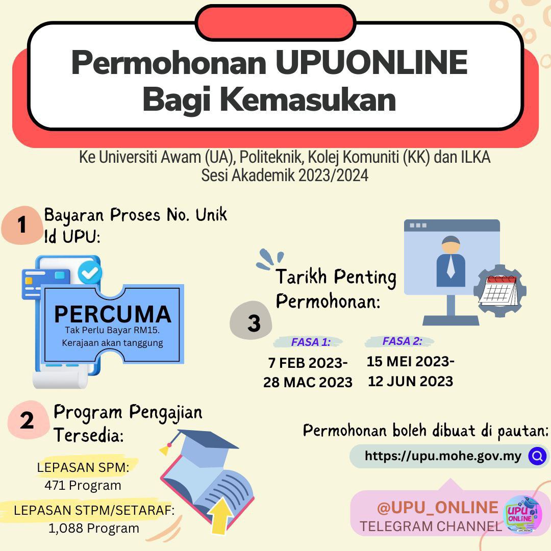 Cara Mohon UPU Online | Tarikh Penting Permohonan Kemasukan Pelajar ...